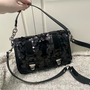 COACH Poppy Sequin Black Patent Leather Convertible Bag Purse RARE
